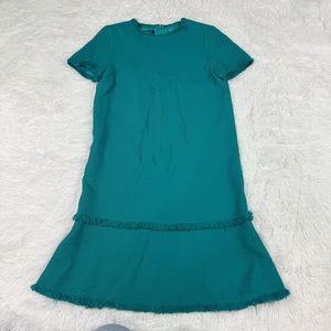 Lafayette 148 women Saria short sleeve drop waist tweed shift dress frayed hem